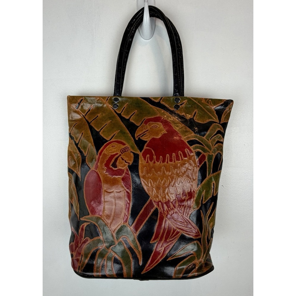 Boho Shantiniketan Tooled Painted Shoulder Bag Painted Leather Purse Birds